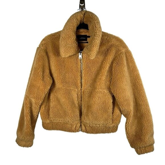 Urban Outfitters UO Cropped Teddy Jacket Fleece Deep Pile Sherpa‎ Brown Size XS - Picture 1 of 12